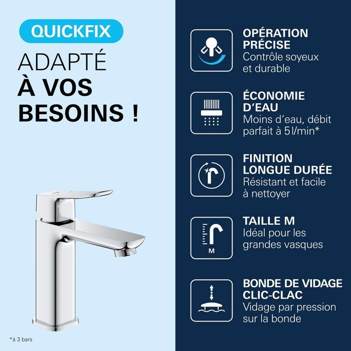 Mitigeur de lavabo - GROHE DICE - Taille M - Vidage clic-clac - Chrome