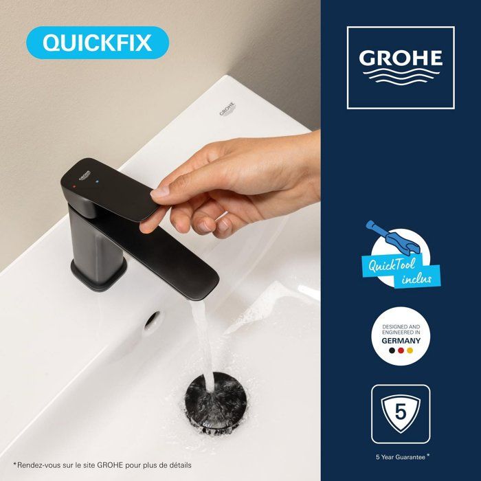 Mitigeur de lavabo - GROHE DICE - Taille M - Cartouche Ch3 & clic-clac - Noir mat