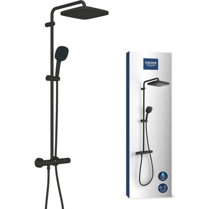 Colonne de douche avec mitigeur thermostatique - Economie d'eau - GROHE Vitalio Comfort 250 - Noir Mat - 266962431