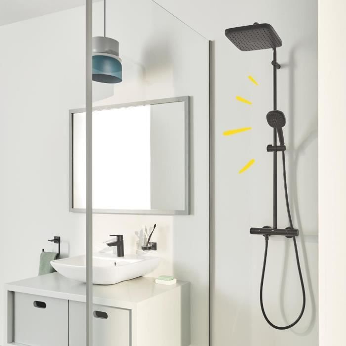 Colonne de douche avec mitigeur thermostatique - Economie d'eau - GROHE Vitalio Comfort 250 - Noir Mat - 266962431