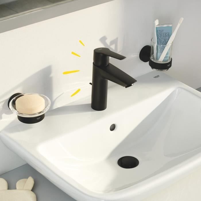 Mitigeur monocommande lavabo - GROHE Start - 242092432 - Noir mat - Taille S - Economie d'eau - Tirette et vidage