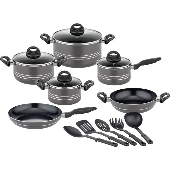 Batterie de cuisine - Induction - GSW - MILANO GREY - 15 pieces - Aluminium massif - Gris