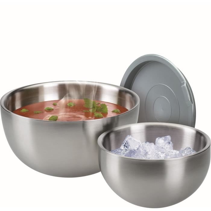 Saladier isotherme - GSW - 30 cm - Acier inoxydable - 5,50 L - Couvercle étanche - Double paroi