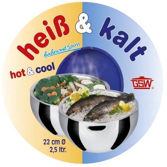 Saladier isotherme - GSW - 30 cm - Acier inoxydable - 5,50 L - Couvercle étanche - Double paroi