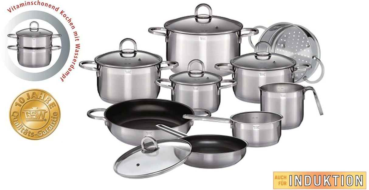 Batterie de cuisine - Induction - GSW - ALARA - Acier inoxydable massif 18/10 - 14 pieces