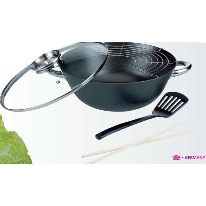 Wok multifonction 5 pieces - GSW - 860956 - Fonte d'acier - 32 cm - Tous feux dont induction