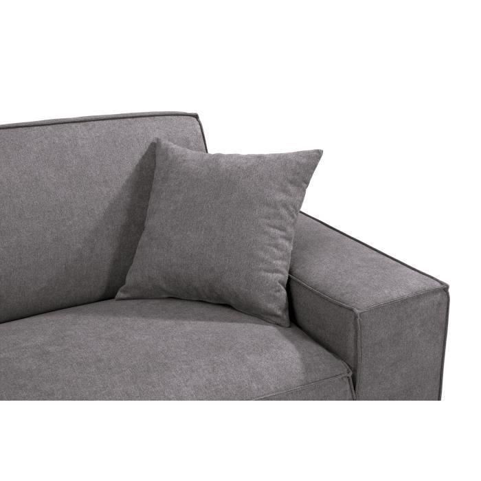 Hexagone - CanapÈ droit 3 places - Tissu Gris - L 216 x P 90 x H 80 cm - Gustave