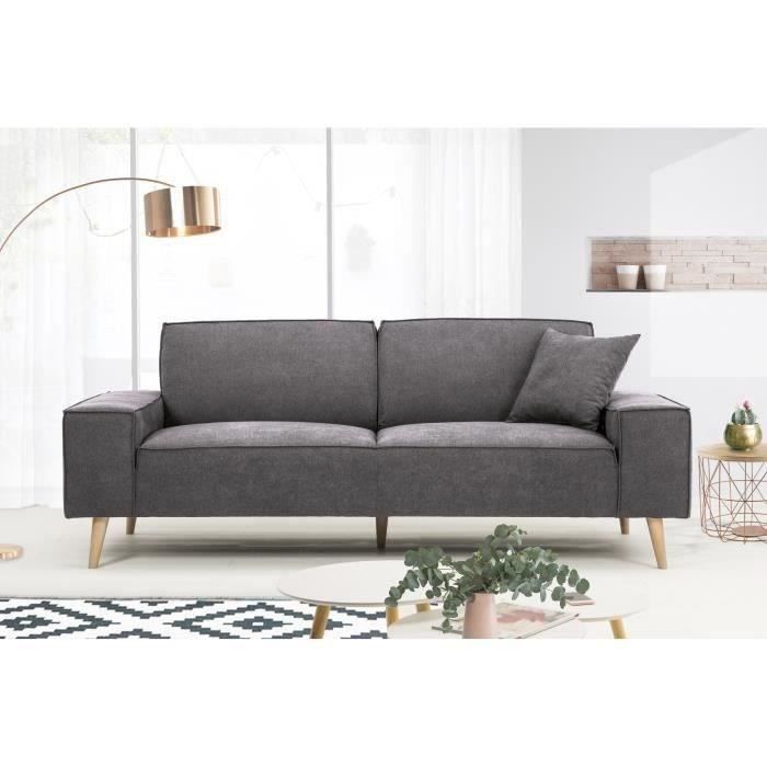 Hexagone - CanapÈ droit 3 places - Tissu Gris - L 216 x P 90 x H 80 cm - Gustave