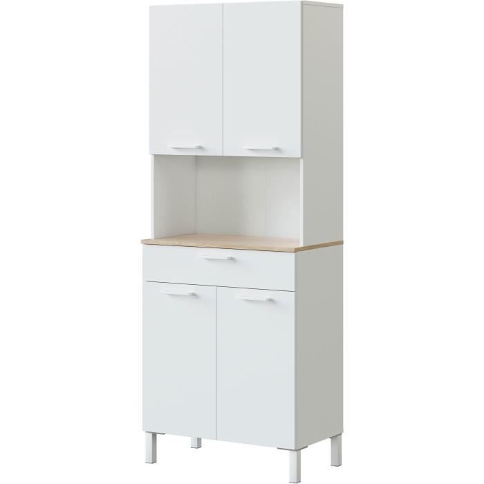 Buffet de cuisine KIRA - DÈcor blanc artik et chene canadien - 4 Portes + 1 Tiroir - L186 x H72 x P40 cm