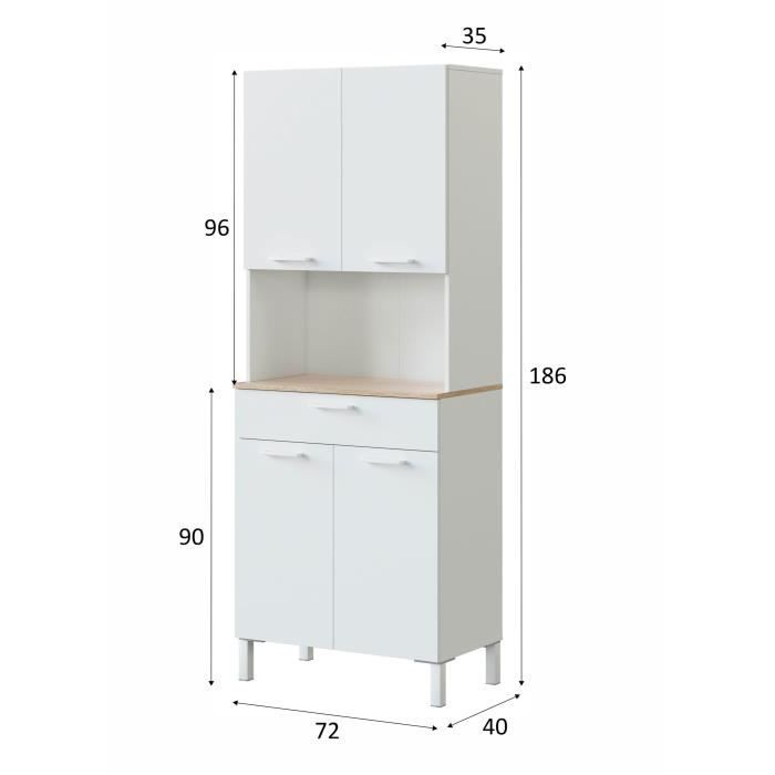 Buffet de cuisine KIRA - DÈcor blanc artik et chene canadien - 4 Portes + 1 Tiroir - L186 x H72 x P40 cm