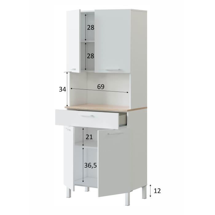 Buffet de cuisine KIRA - DÈcor blanc artik et chene canadien - 4 Portes + 1 Tiroir - L186 x H72 x P40 cm
