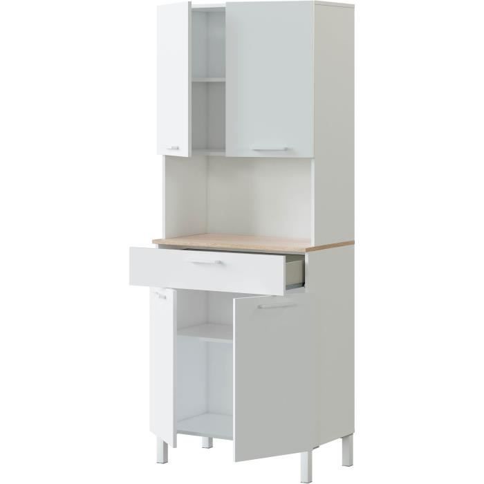 Buffet de cuisine KIRA - DÈcor blanc artik et chene canadien - 4 Portes + 1 Tiroir - L186 x H72 x P40 cm