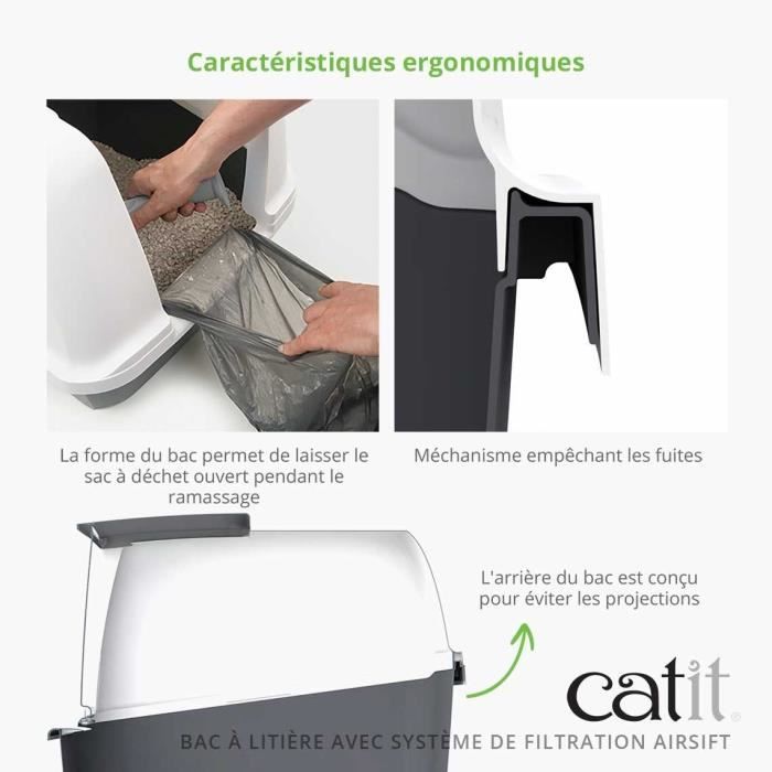 Maison de toilette Bac a litiere pour chat - CATIT - Airsift Jumbo - Systeme de filtration intégré - L. 57 x l. 50 x H. 46,5 cm