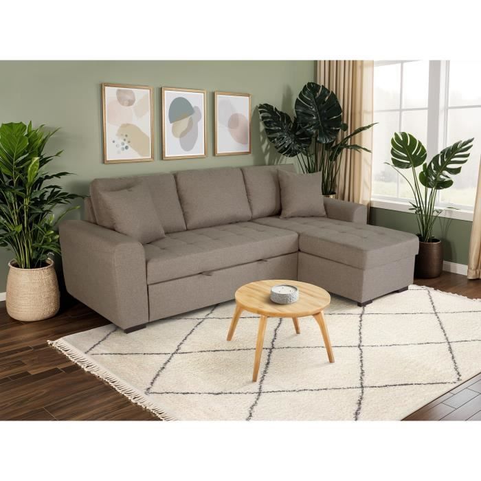 Canapé d'angle convertible réversible 4 places - Tissu beige - L 244 x P 151 x H 90 - HAMILTON - Fabriqué en Ukraine