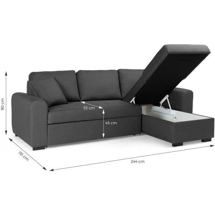 CanapÈ d'angle convertible rÈversible 4 places - Tissu gris - L 244 x P 151 x H 90 - HAMILTON - FabriquÈ en Ukraine