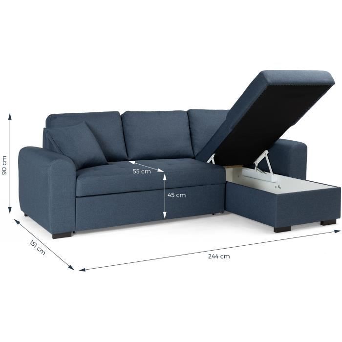CanapÈ d'angle convertible rÈversible - 4 places - Tissu Bleu - HAMILTON - L 244 x P 151 x H 90 - FabriquÈ en Ukraine