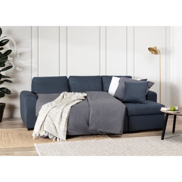 CanapÈ d'angle convertible rÈversible - 4 places - Tissu Bleu - HAMILTON - L 244 x P 151 x H 90 - FabriquÈ en Ukraine