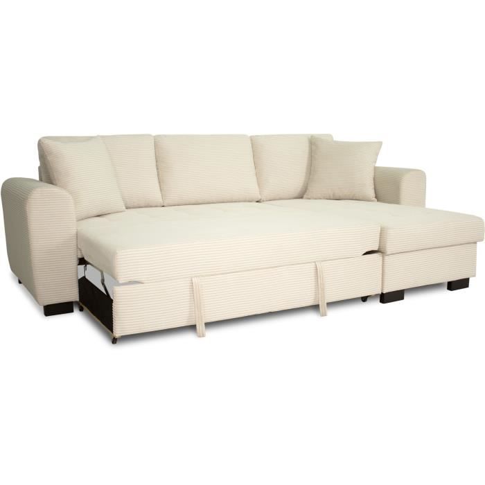 Canapé d'angle convertible réversible - 4 places - HAMILTON - Velours Beige - L 245 x P 150 x H 86 - Fabriqué en Ukraine