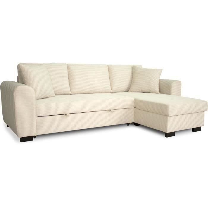 Canapé d'angle convertible réversible - 4 places - HAMILTON - Velours Beige - L 245 x P 150 x H 86 - Fabriqué en Ukraine
