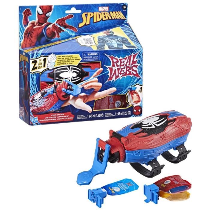 Lance-toile ultime Spider-Man blaster 2-en-1, jouet de déguisement Spider-Man, des 5 ans, Marvel Spider-Man Real Webs