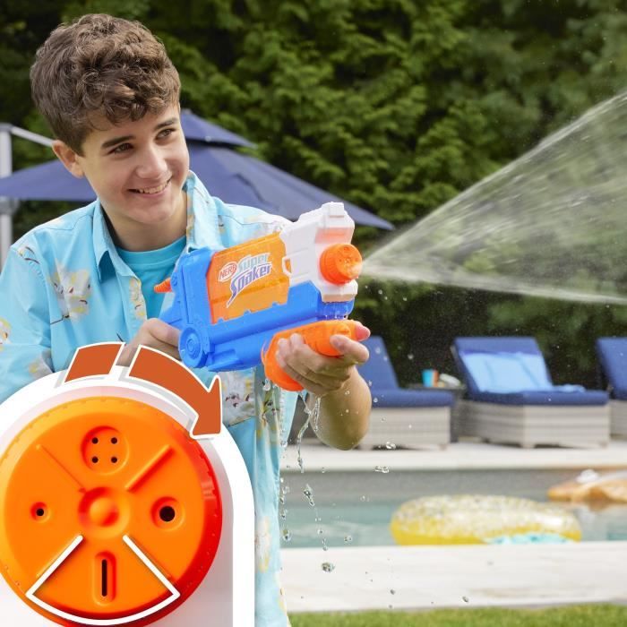 Nerf Super Soaker Flip Fill, Pistolet a eau avec 4 styles de jet, remplissage rapide, capacité de 887 mL d'eau, jouets des 6 ans