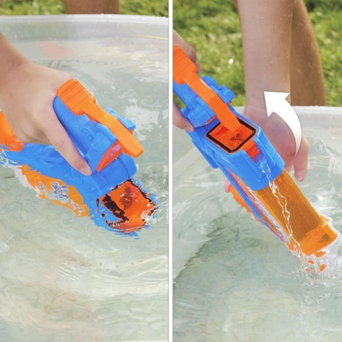 Nerf Super Soaker Flip Fill, Pistolet a eau avec 4 styles de jet, remplissage rapide, capacité de 887 mL d'eau, jouets des 6 ans