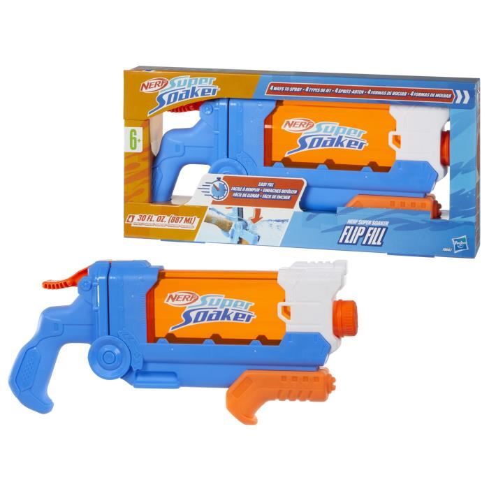 Nerf Super Soaker Flip Fill, Pistolet a eau avec 4 styles de jet, remplissage rapide, capacité de 887 mL d'eau, jouets des 6 ans