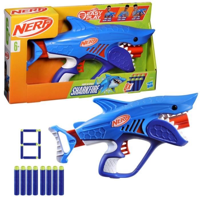 Nerf Junior Wild blaster Sharkfire, facile a utiliser, 8 flÈchettes Nerf Elite, a partir de 6 ans