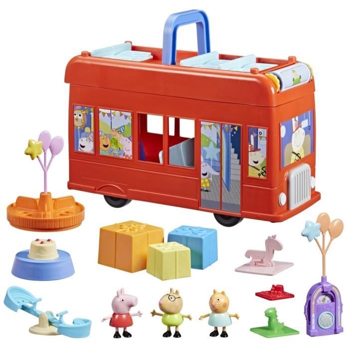 Peppa Pig, coffret Bus en fete 2 en 1 avec 3 figurines et 13 accessoires, jouets préscolaires pour filles et garçons, des 3 ans