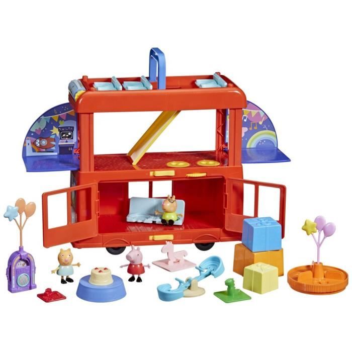 Peppa Pig, coffret Bus en fete 2 en 1 avec 3 figurines et 13 accessoires, jouets préscolaires pour filles et garçons, des 3 ans