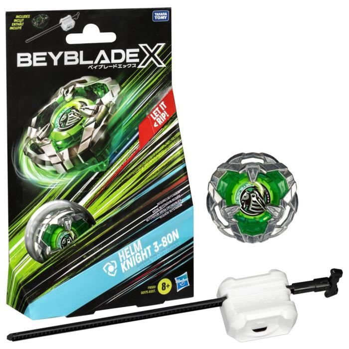 Beyblade X, Starter Pack Helm Knight 3-80N avec toupie de compÈtition a rotation droite de type dÈfense et lanceur, a partir de 8 an