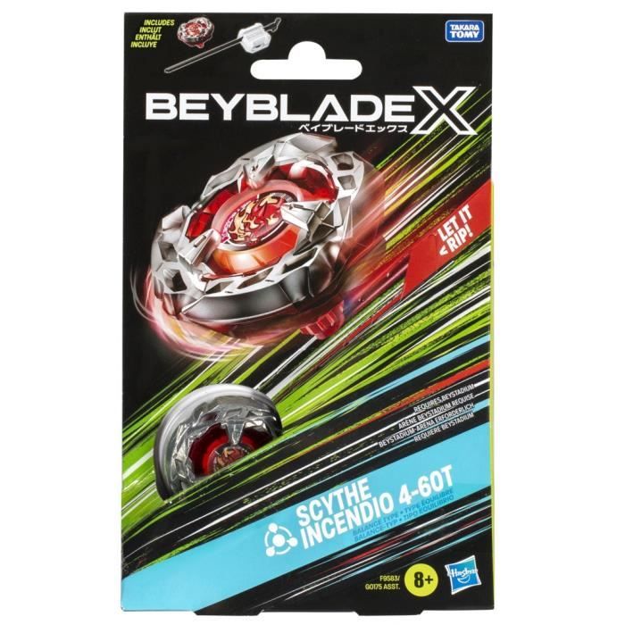 Beyblade X, Starter Pack Scythe Incendio 4-60T avec toupie de compÈtition a rotation droite de type Èquilibre et lanceur, des 8 ans