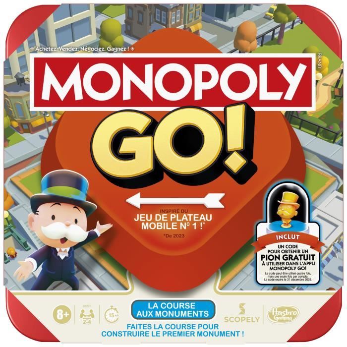 Monopoly GO!, Jeu de société, Jeu de plateau familial, Durée 15 min, Inspiré du jeu mobile, a partir de 8 ans