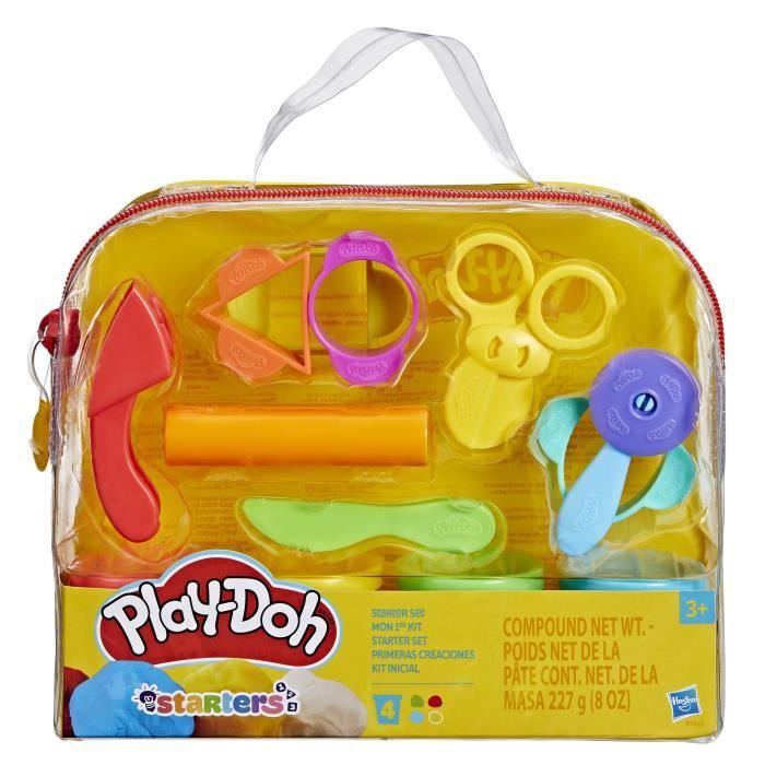Play-Doh Mon 1er Kit, 9 accessoires avec étui de rangement et 4 pots de pâte a modeler, loisir créatif pour tout-petits, Des 3 ans