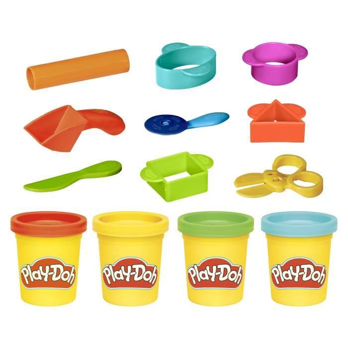 Play-Doh Mon 1er Kit, 9 accessoires avec étui de rangement et 4 pots de pâte a modeler, loisir créatif pour tout-petits, Des 3 ans