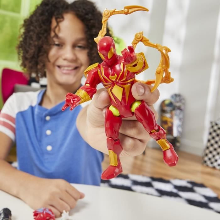 MixMashers Iron Spider Deluxe, figurine 12 cm personnalisable a mélanger et combiner avec accessoires, Marvel, des 4 ans