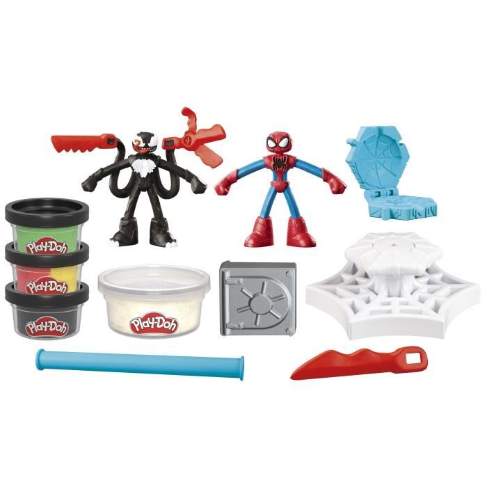Play-Doh Spider-Man, coffret Attaque tranchante avec 2 figurines flexibles, 7 accessoires et pâte a modeler, des 4 ans, Marvel