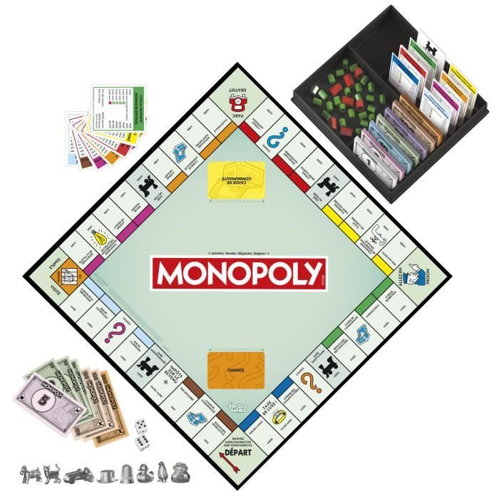 Monopoly classique, jeu de société de plateau, avec boîte de rangement et pions grand format, 2 a 6 joueurs, version FR, des 8 ans,