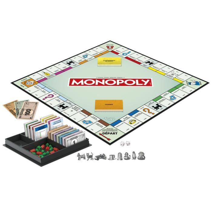 Monopoly classique, jeu de société de plateau, avec boîte de rangement et pions grand format, 2 a 6 joueurs, version FR, des 8 ans,