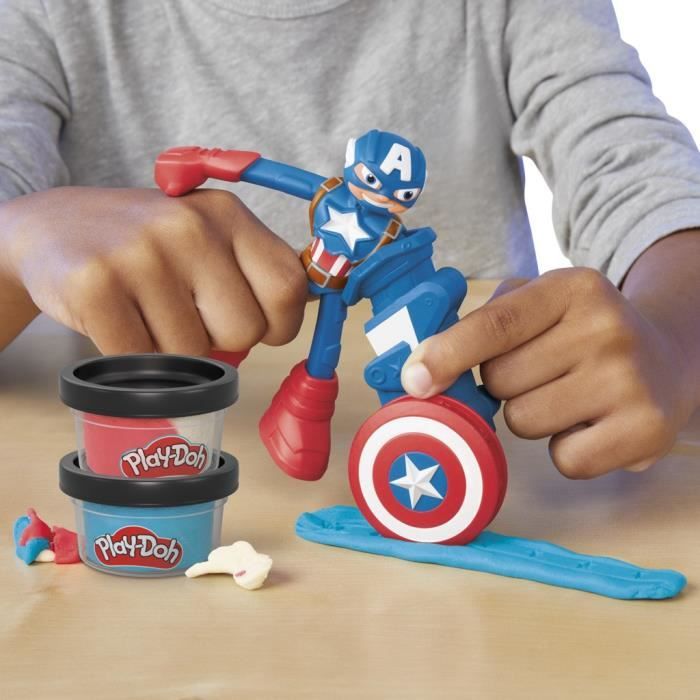 Play-Doh Captain America, coffret Bouclier tamponneur avec figurine flexible, accessoires et pâte a modeler, des 4 ans, Marvel