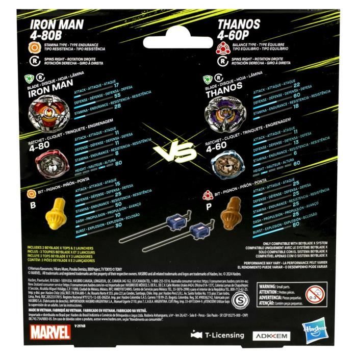 Beyblade X Multipack Toupie Iron Man 4-80B vs. Thanos 4-60B, Marvel , Des 8 ans