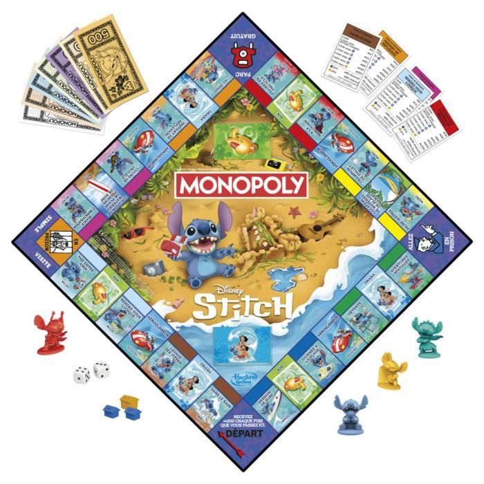 Monopoly Stitch, Jeu de société de plateau, 2 a 4 joueurs, 30 minutes, édition Disney Lilo & Stitch, Des 8 ans