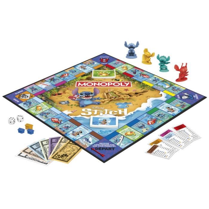 Monopoly Stitch, Jeu de société de plateau, 2 a 4 joueurs, 30 minutes, édition Disney Lilo & Stitch, Des 8 ans