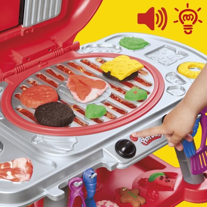 PlayDoh Délices grillés BBQ factice, coffret de pâte a modeler avec sons et lumieres, 17 accessoires, loisirs créatifs, des 3 ans