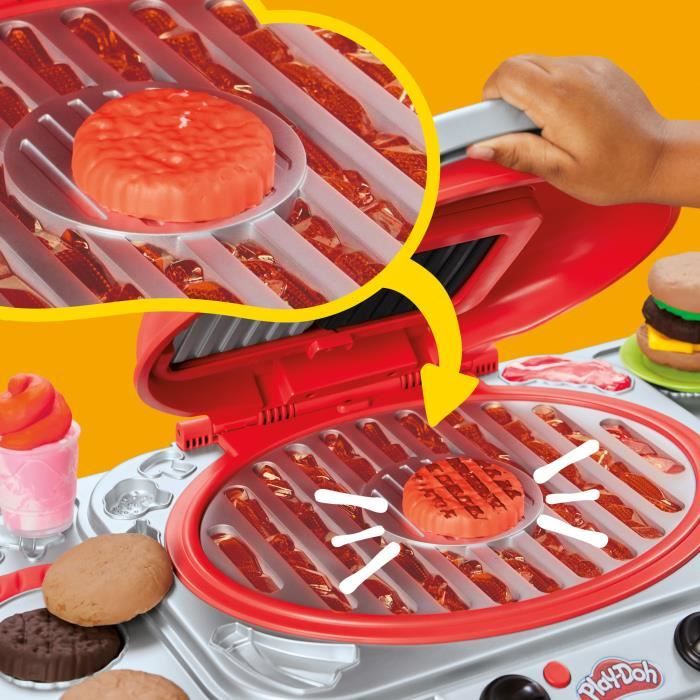 PlayDoh Délices grillés BBQ factice, coffret de pâte a modeler avec sons et lumieres, 17 accessoires, loisirs créatifs, des 3 ans