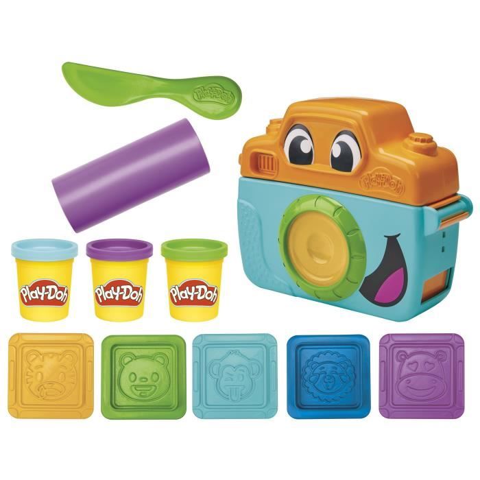 Play-Doh Mes petites photos Starters, pâte a modeler, caméra factice, 7 accessoires et tapis d'activité, des 2 ans