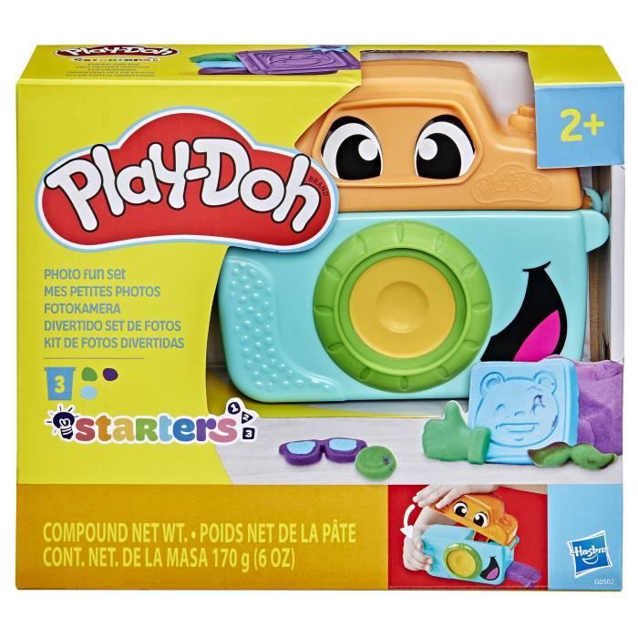Play-Doh Mes petites photos Starters, pâte a modeler, caméra factice, 7 accessoires et tapis d'activité, des 2 ans