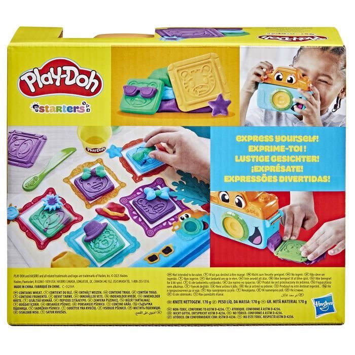 Play-Doh Mes petites photos Starters, pâte a modeler, caméra factice, 7 accessoires et tapis d'activité, des 2 ans