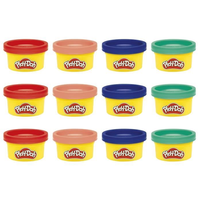 Play-Doh Pack de 12 L'imagination en fete, autocollants et pots de pâte a modeler de 28 g, petits cadeaux, loisirs créatifs pour enf