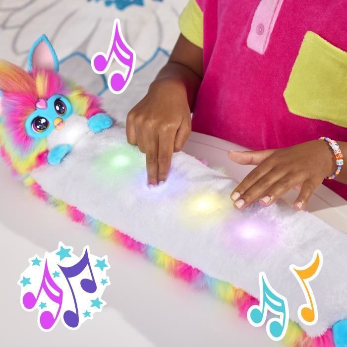Furby DJ Furby, peluche douce électronique arc-en-ciel interactive avec musique, lumieres, mouvements et jeux, parle français et fur